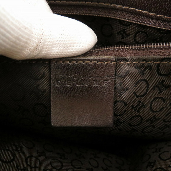 CELINE Triomphe Chain Houndstooth Fabric Leather Beige Shoulder Bag - Picture 7 of 9